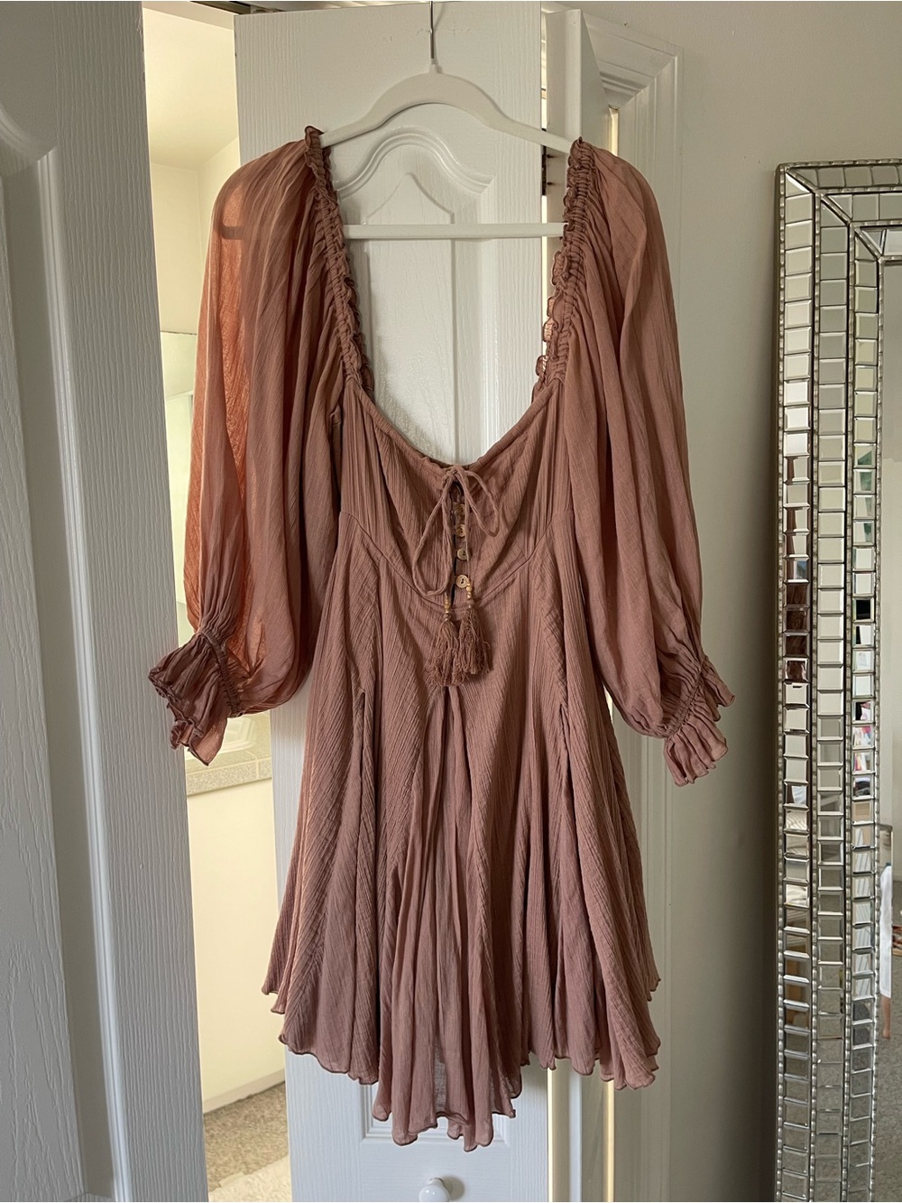 Free People Dusty Mauve Boho Peasant Dress